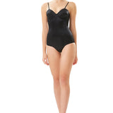 Silk Satin Corseted Bodysuit in Black