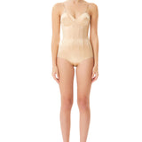 Silk Satin Corseted Bodysuit in Champagne