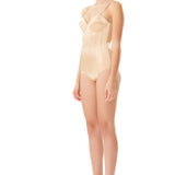 Silk Satin Corseted Bodysuit in Champagne