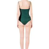 Silk Velvet Corseted Bodysuit in Emerald Green