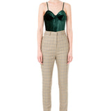 Silk Velvet Corseted Bodysuit in Emerald Green
