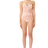 Silk Satin Corseted Bodysuit in Pink