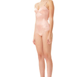 Silk Satin Corseted Bodysuit in Pink