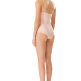 Silk Satin Corseted Bodysuit in Pink