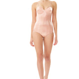 Silk Satin Corseted Bodysuit in Pink
