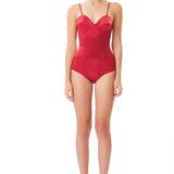 Silk Satin Corseted Bodysuit in Red