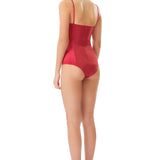 Silk Satin Corseted Bodysuit in Red