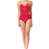 Silk Satin Corseted Bodysuit in Red