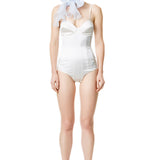 Silk Satin Corseted Bodysuit in White