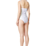 Silk Satin Corseted Bodysuit in White