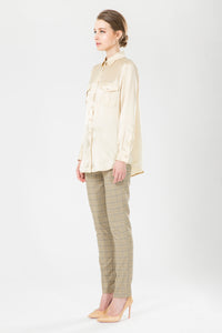 Silk Satin Oversized Double Pocket Shirt in Champagne
