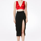 Silk Satin Plunging Neckline Bralet In Red