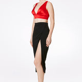 Silk Satin Plunging Neckline Bralet In Red