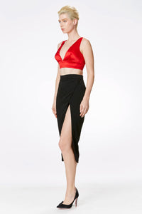 Silk Satin Plunging Neckline Bralet In Red