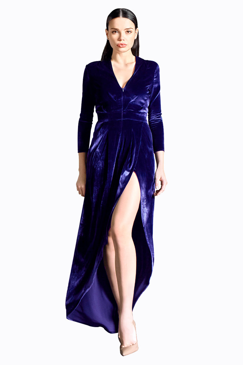 Silk Velvet Side Slit Robe Dress