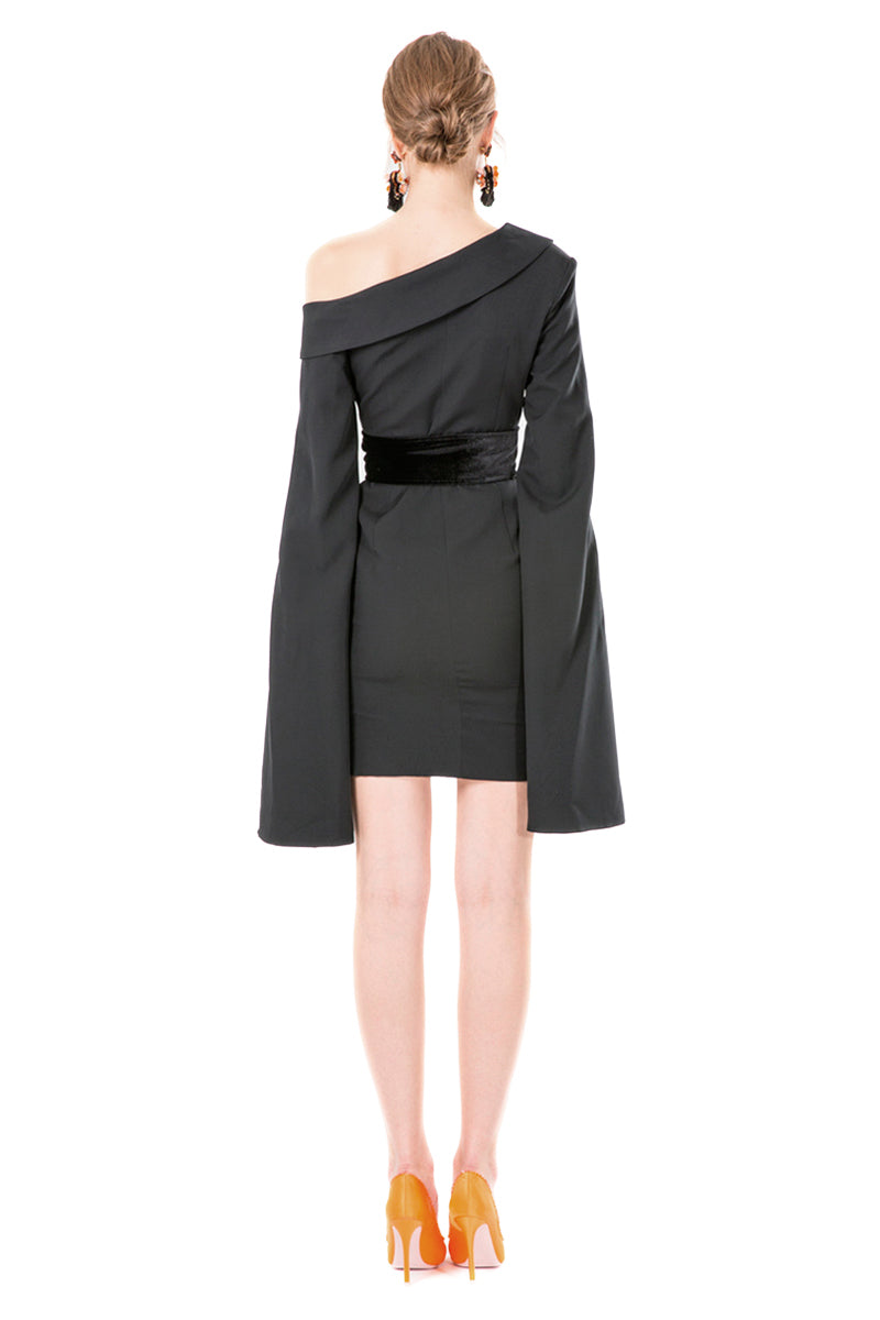 Asymmetrical Off Shoulder Bell Sleeves Mini Dress