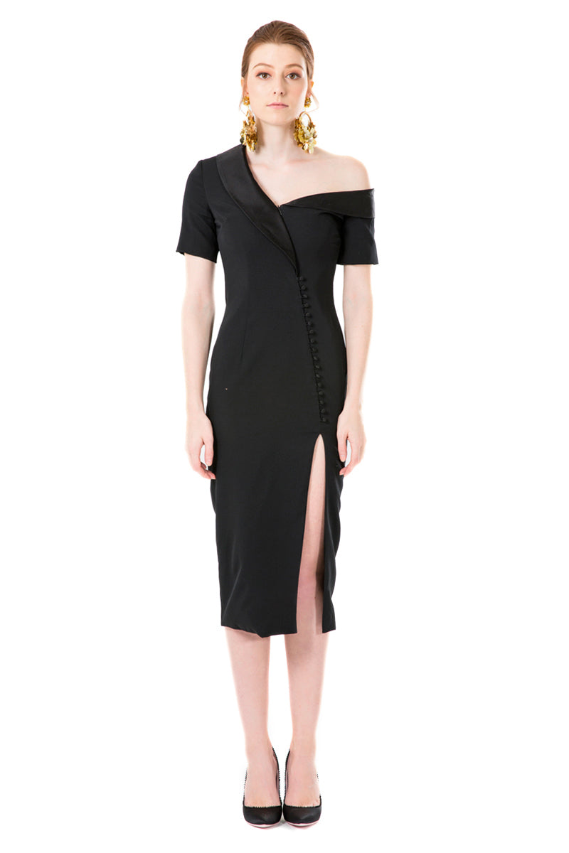 Asymmetrical Off Shoulder Side Slit Dress