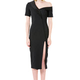 Asymmetrical Off Shoulder Side Slit Dress