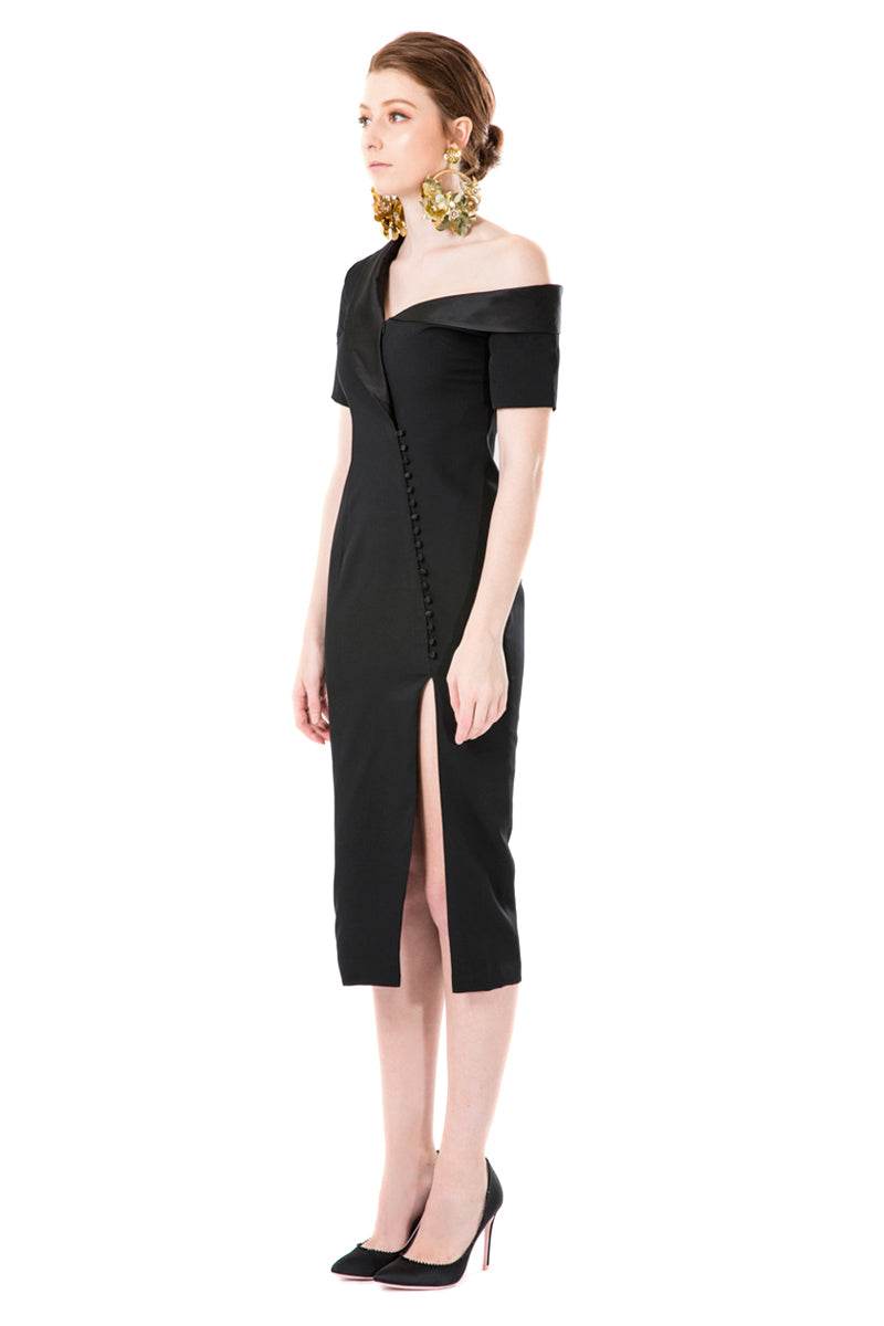 Asymmetrical Off Shoulder Side Slit Dress