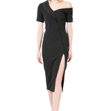 Asymmetrical Off Shoulder Side Slit Dress