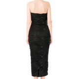 Silk Gazar Ribbon Embellished Draped Tulle Strapless Dress in Black