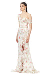 Rose Print Silk Gazar Asymmetrical Side Slit Dress
