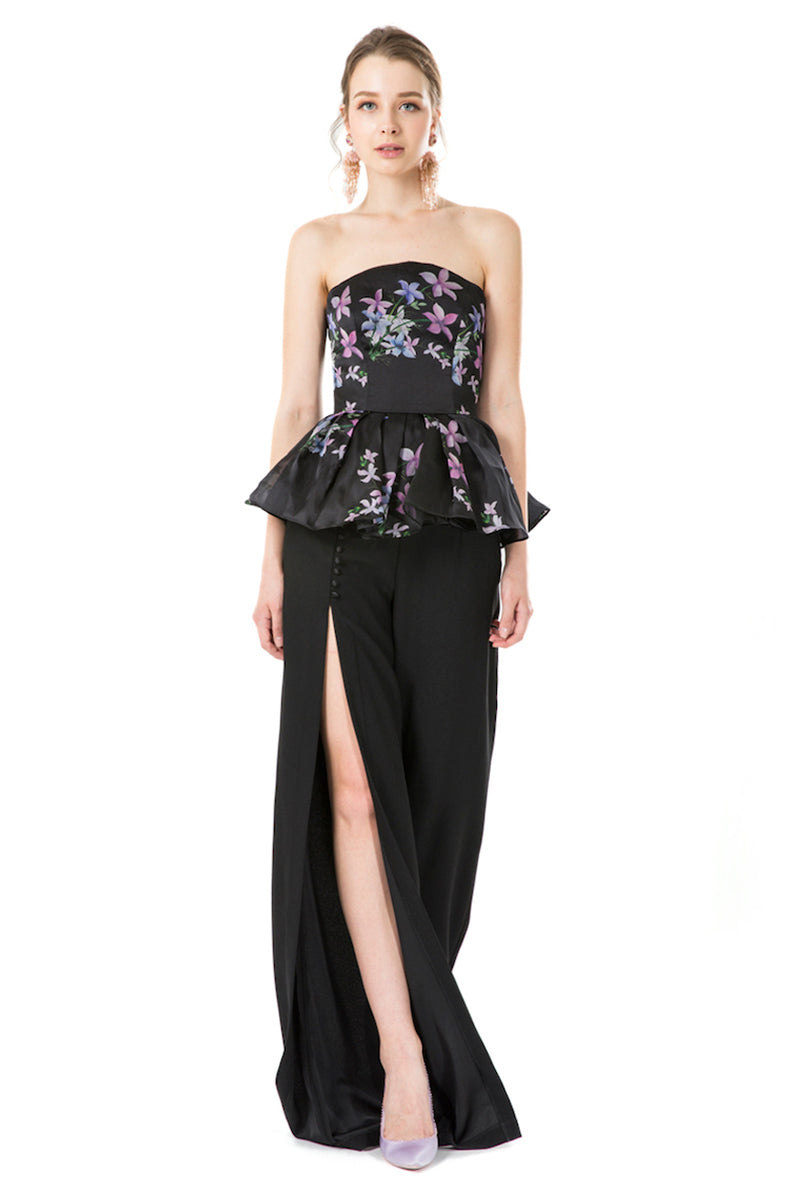 Side Slit High Waisted Trousers in Black