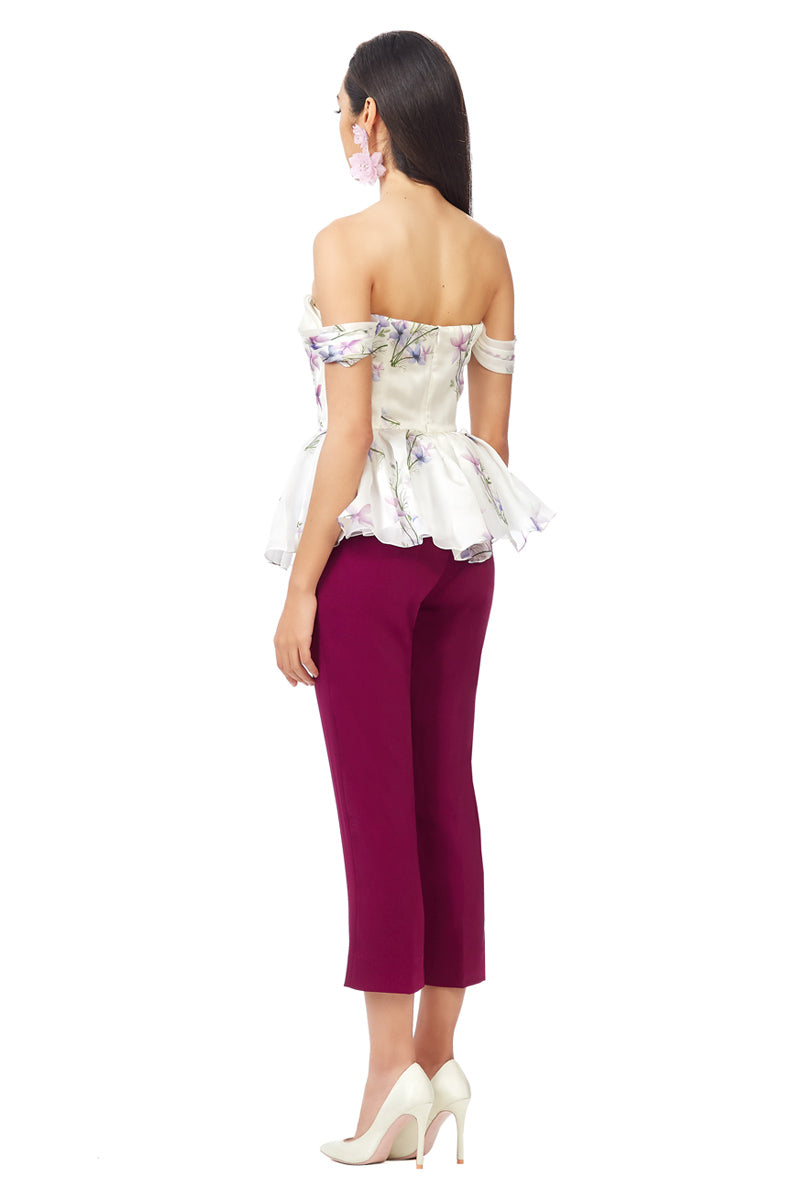 Mid Waist Capri Trousers in Plum Purple