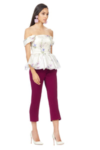 Mid Waist Capri Trousers in Plum Purple