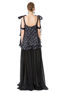 Silk Gazaar Ribbon Straps Top in Black