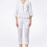 Broderie Cotton Bow Embellished Peplum Top