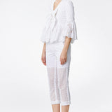 Broderie Cotton Bow Embellished Peplum Top