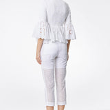Broderie Cotton Bow Embellished Peplum Top