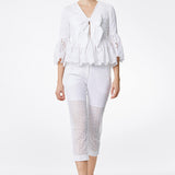 Broderie Cotton Bow Embellished Peplum Top