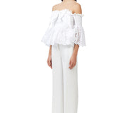 Broderie Cotton Bow Embellished Off Shoulder Top