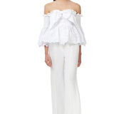 Broderie Cotton Bow Embellished Off Shoulder Top