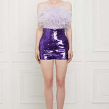 Ostrich Feather Embellished Strapless Top in Lilac